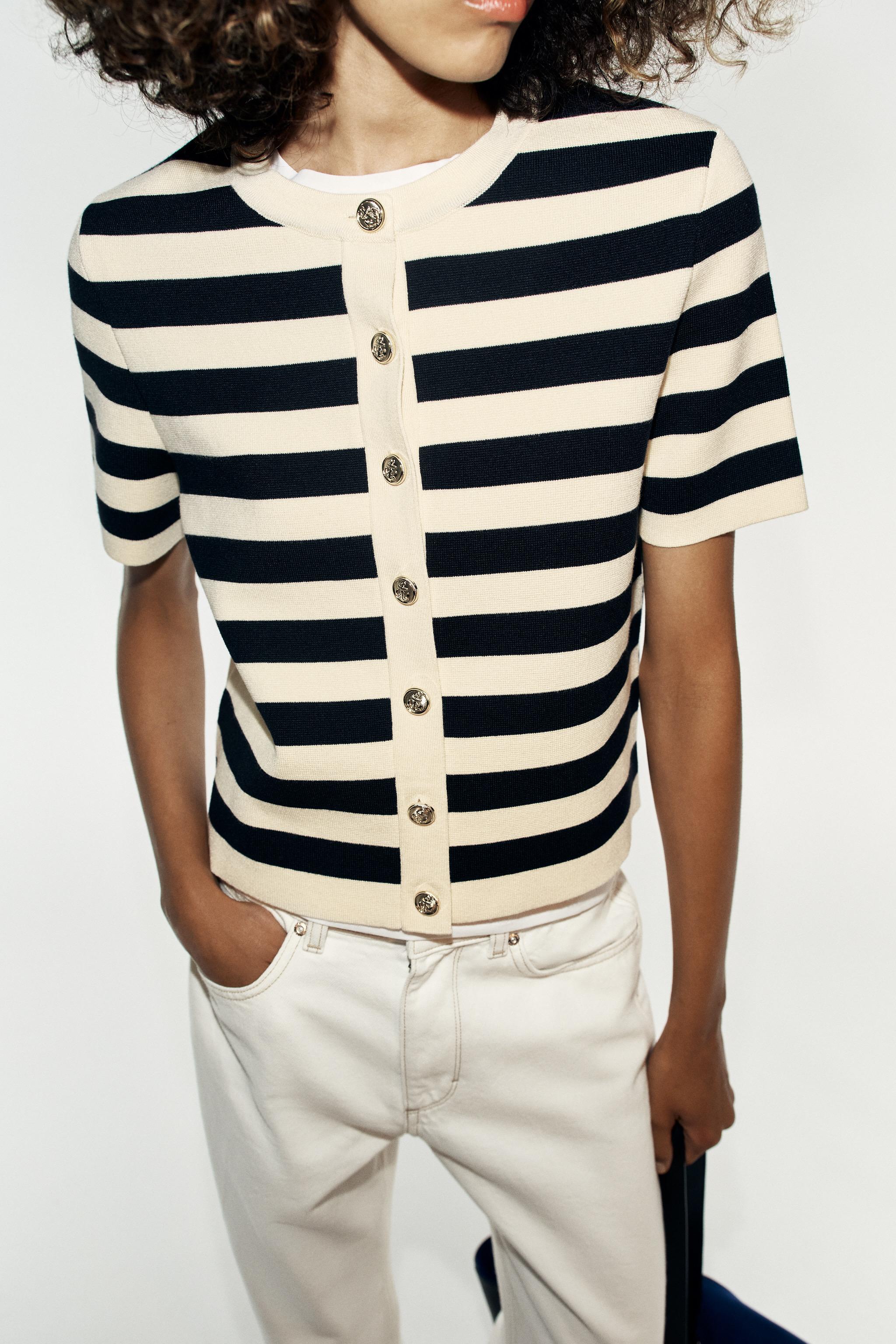 SHORT SLEEVE STRIPED CARDIGAN